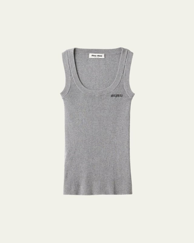 Scoop-Neck Rib Knit Cotton Tank Top